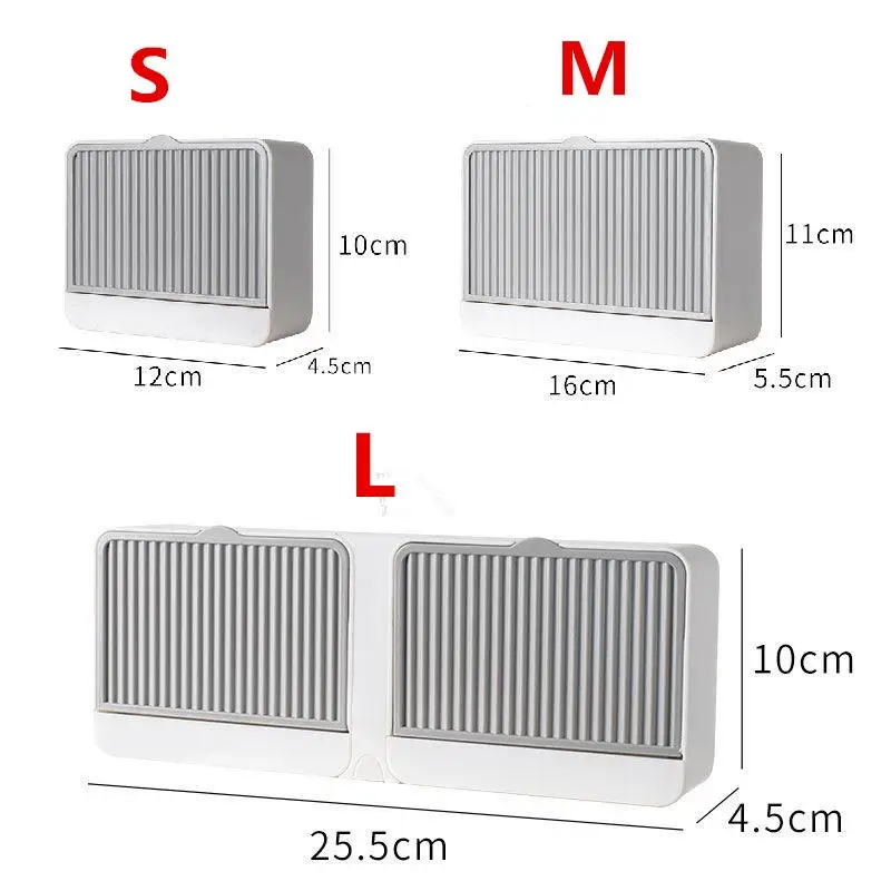 

Double Grids Wall Mounted Soap Box With Lid Soap Draining Rack Bathroom Soap Holder
