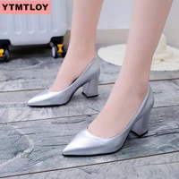 2019 ladies shallow mouth with thick heel womens shoes square toe high heels work pump comfortable ladies shoes single shoes