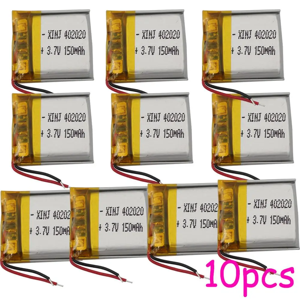 

XINJ 10pcs 3.7V 150 mAh Li Polymer Lipo Battery Cell 402020 For GPS Camera Smart Watch DIY Headphones Bluetooth Earphone Speaker