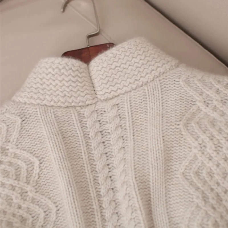 Повседневный теплый вязаный кардиган с отложным воротником и