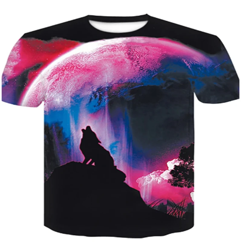 

Summer new style men's shirt short-sleeved 3D wolf print pattern casual T-shirt men 2021 summer new style