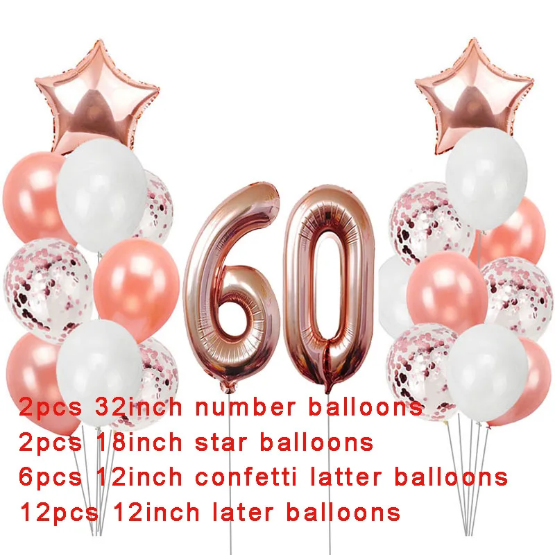 30th 40th 50th 60th День Рождения Розовое золото Воздушные шары для дня рождения вечерние украшения для взрослых Для мужчин женские 30 40 50 60 лет, платья на день рождения - Цвет: 22pcs 60 set