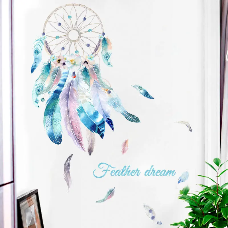 

Fashion Feather Dreamcatcher Wall Stickers Home Decor Living Room Lucky Feather Dream for Baby Bedroom Girl Room Murals Decals