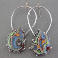 ancient silver water drop colorful resin stone earrings boho jewelry spiral marbling pattern big drop dangle earrings for women