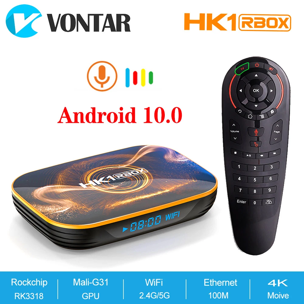 2020 Android 10 части ТВ коробка HK1 Rbox 4 Гб Оперативная память 64GB с двумя камерами