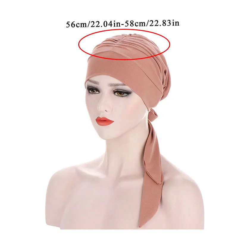 Мусульманский Для женщин эластичные однотонные морщин Тюрбан шляпа рака шапочка