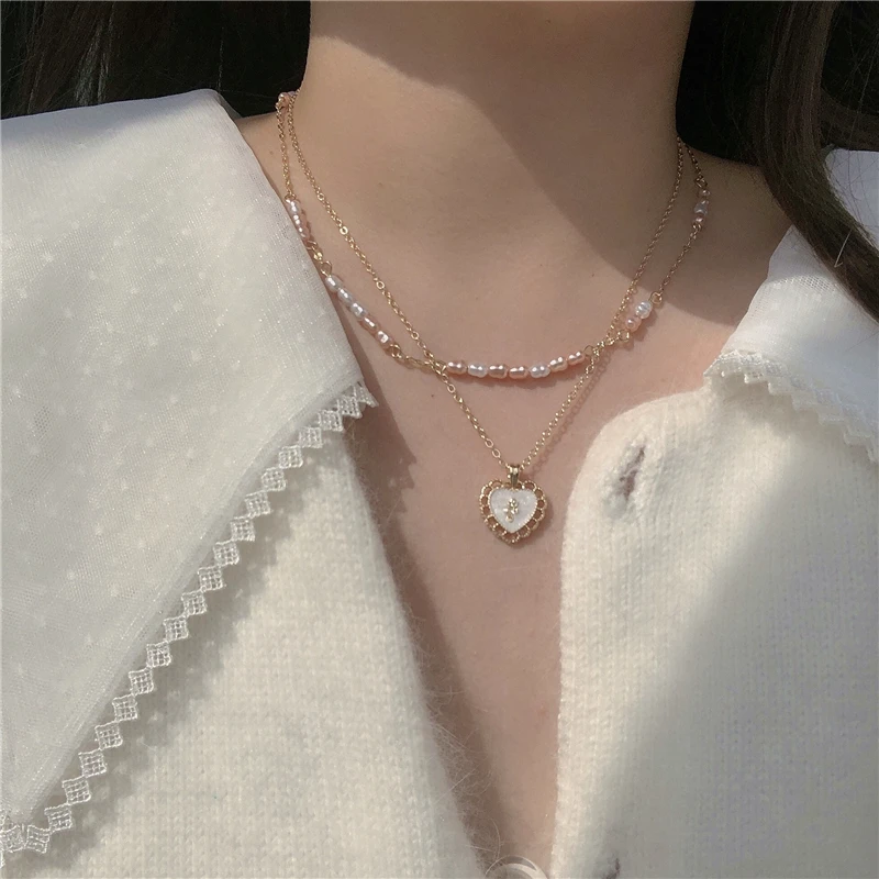 

Rose Love Natural Freshwater Pearl 2-tier Necklace Luxury Design Womans Fashion Clavicle Chain Jewelry Gift