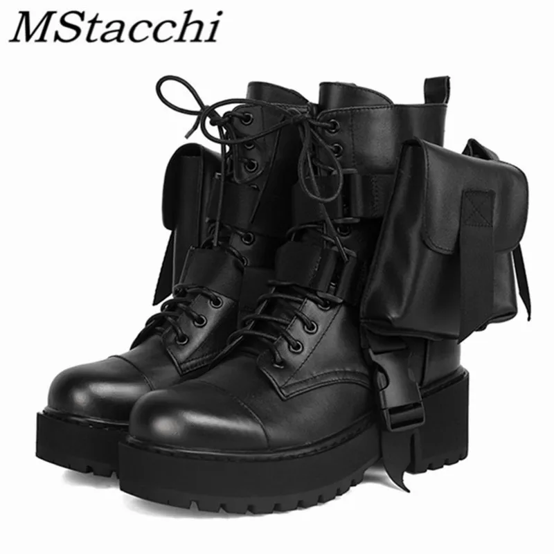 

Женские ботильоны MStacchi на толстой подошве, сумка из коровьей кожи с круглым носком и перекрестной шнуровкой, повседневная обувь в британско...