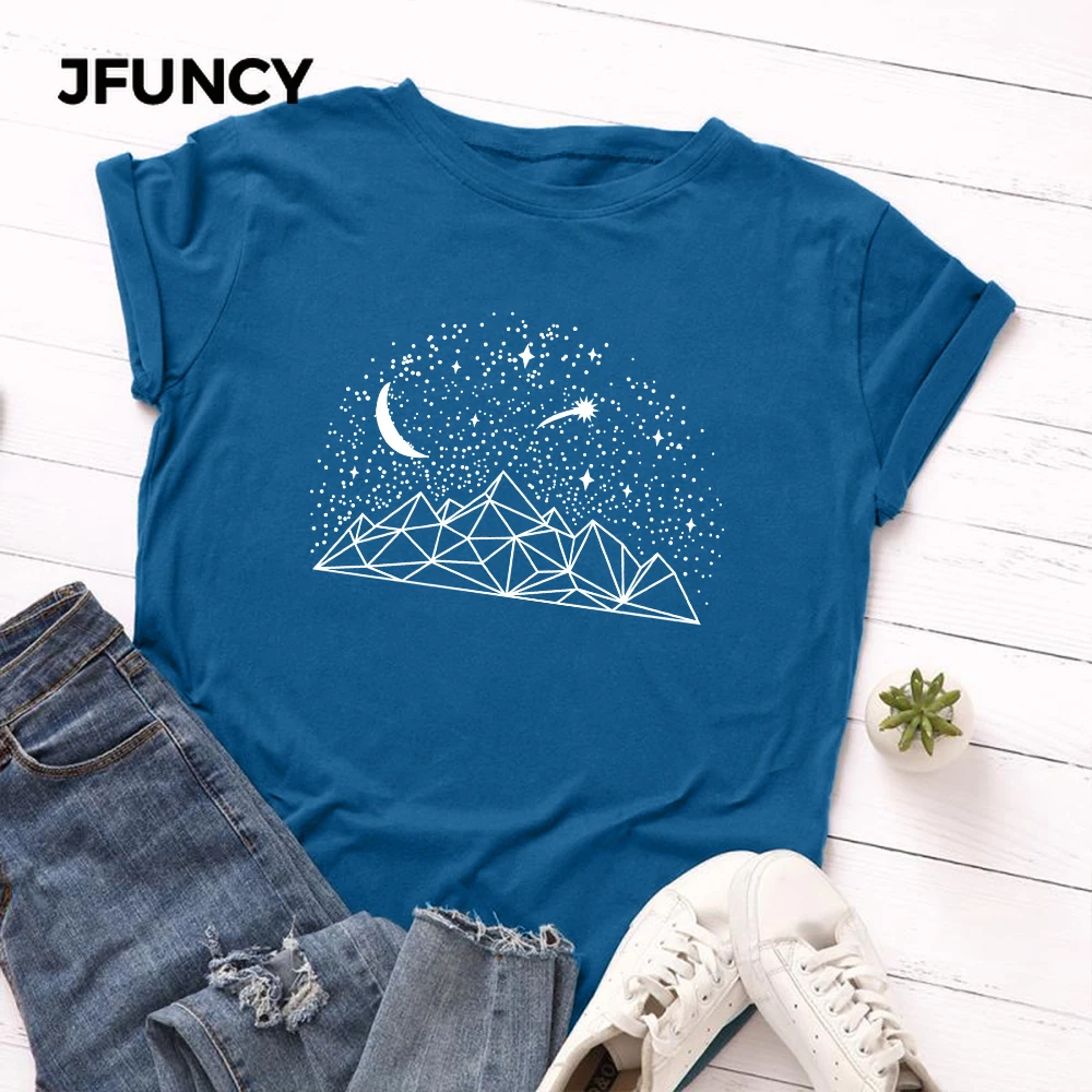 JFUNCY  Summer Women's T-shirts 100% Cotton T Shirt  Creative Print Woman Tshirt Short Sleeve Loose Female Tee Tops