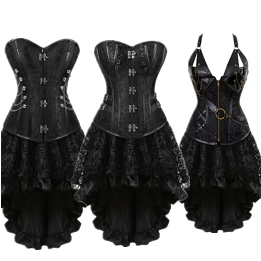 Черный корсет в стиле стимпанк с регулировкой талии сексуальные корсеты и бюстье