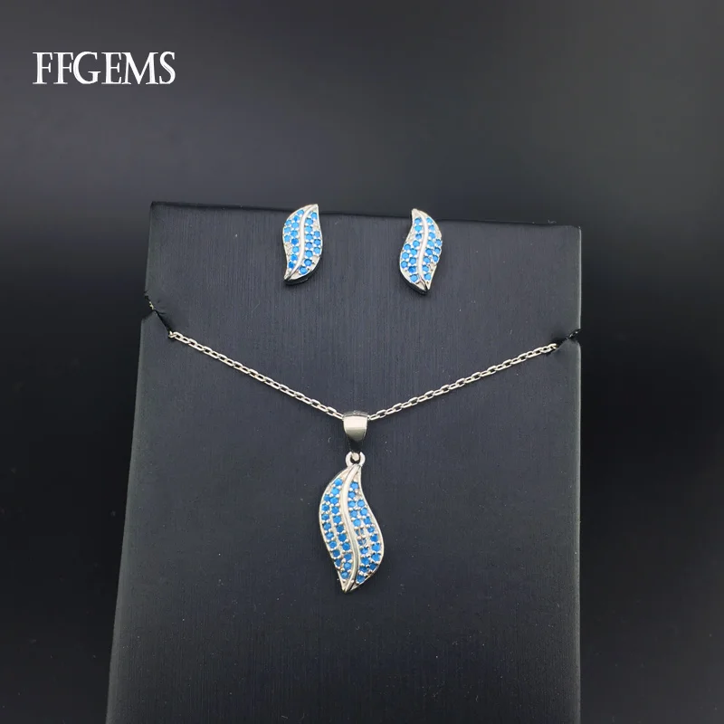 

FFGems серебро 925 пробы, ювелирные наборы из голубой шпинели, драгоценный камень, ювелирные украшения для женщин, подарок для свадебной вечерин...