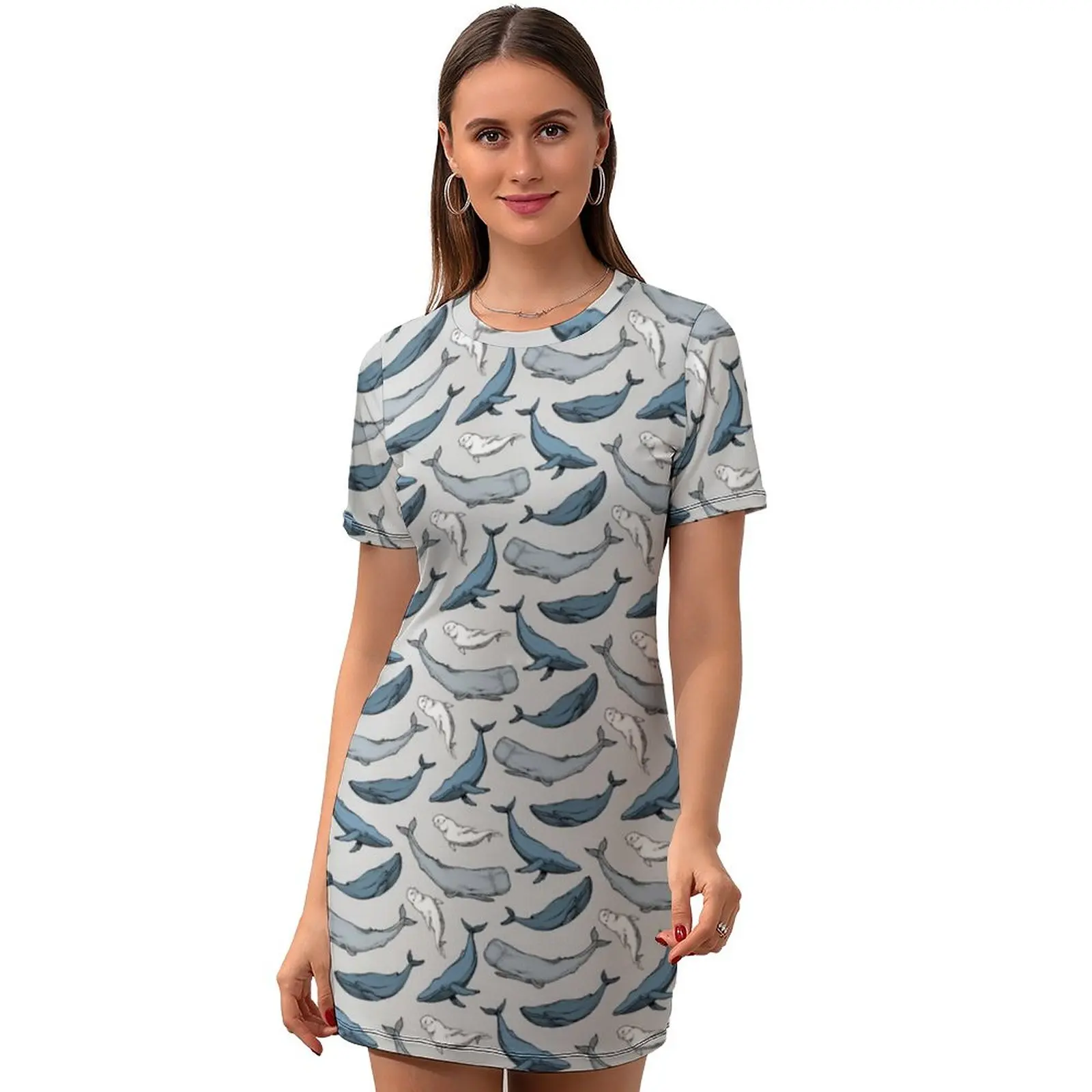 Водное платье с коротким рукавом классическое облегающее из спандекса узорами