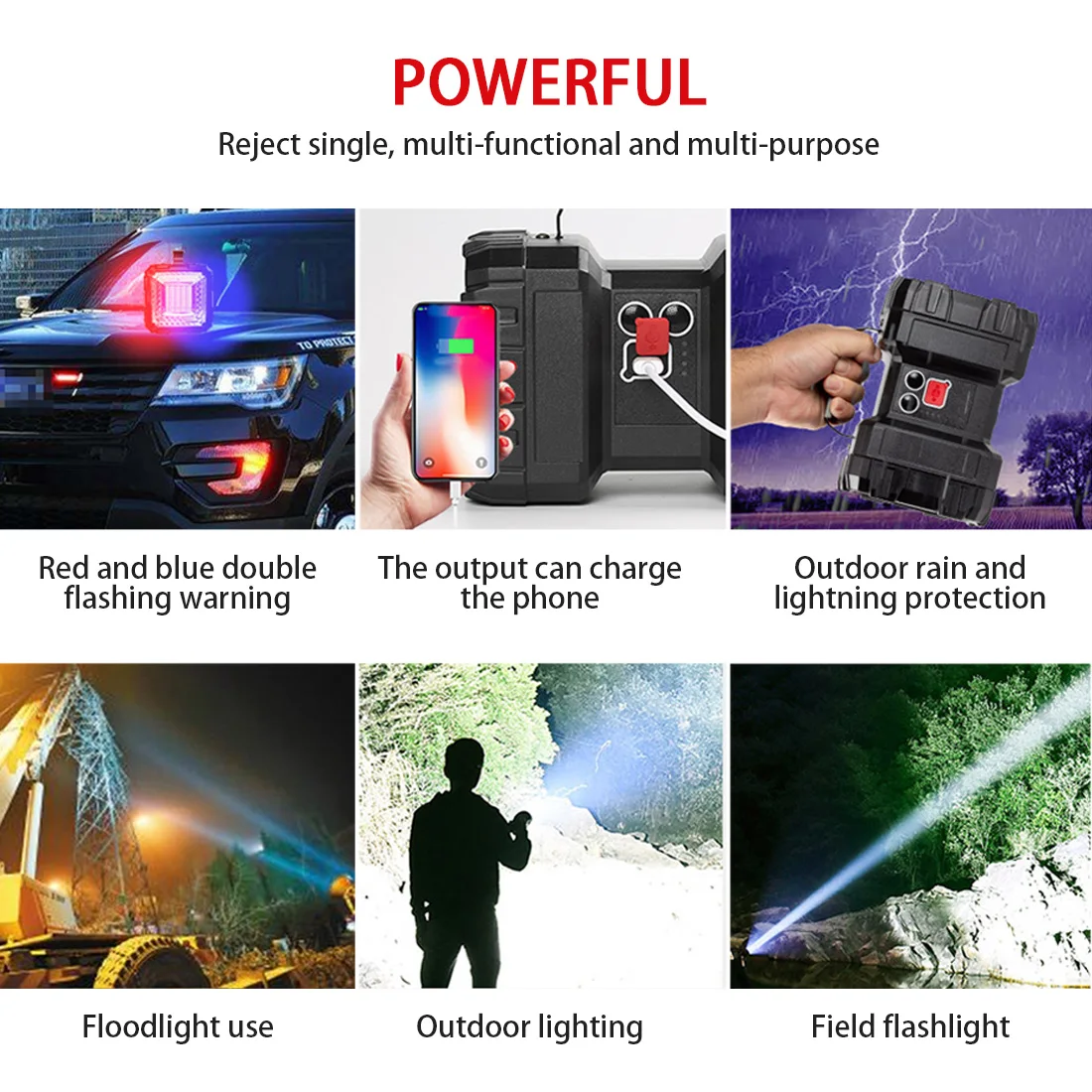 

New P70 Strong Light Multi-Function Strong Work Light with Warning Emergency Searchlight LED Rechargeable Searchlight