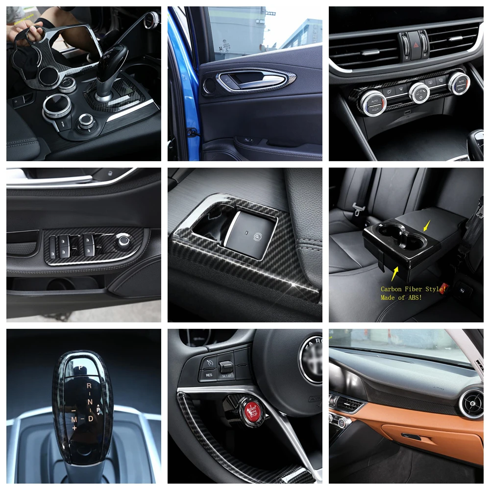 

LAPETUS Carbon Fiber Look Interior Refit Kit For Alfa Romeo Giulia 2016 - 2020 Air AC / Handle Bowl / Gear Box Panel Cover Trim