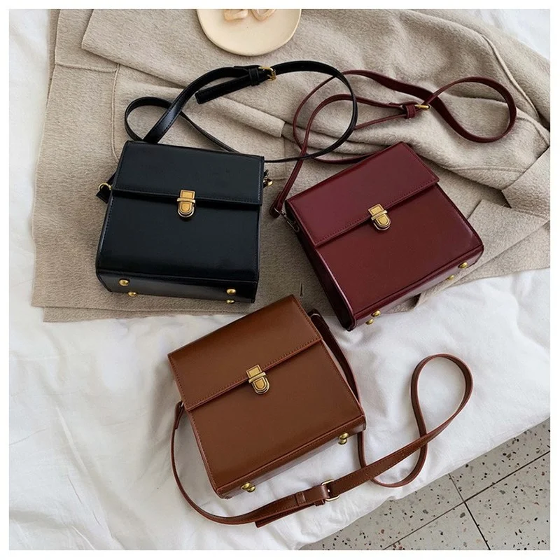 

Simple Style Vintage Leather Crossbody Bags For Women 2021 Lock Luxury Shoulder Simple Bag Female Travel Handbags And Purses