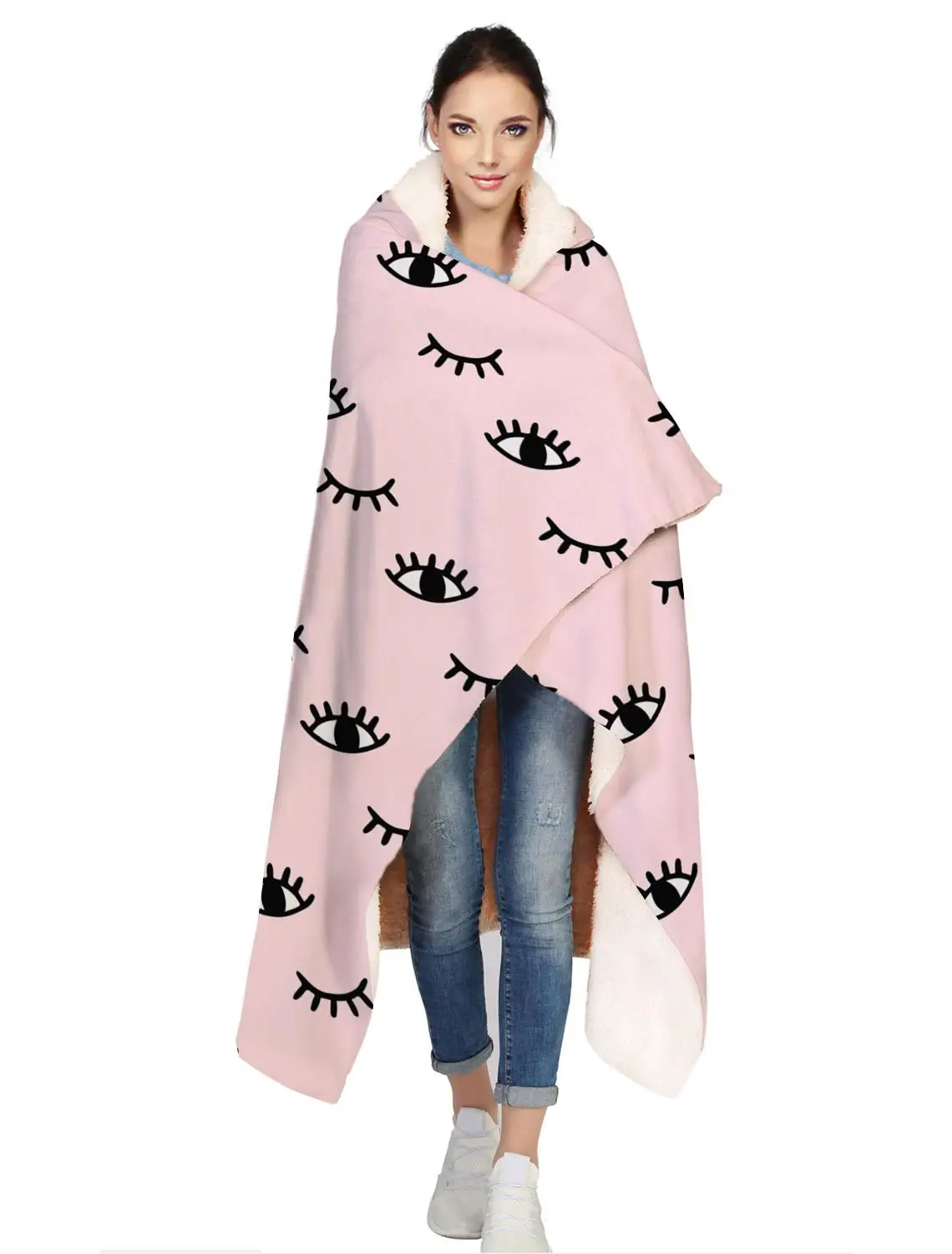 vender Cobertor Com Capuz Personalizado Removível Portátil Pestanas Rosa Desenho Animado