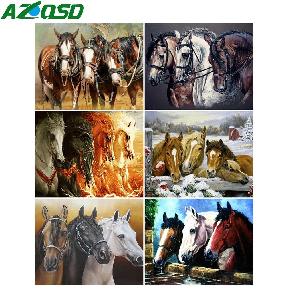 Масляная краска AZQSD для раскрашивания по номерам лошадь сделай сам акриловая