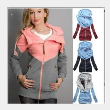 

2020 New Fashion Women's Personality Double Zipper Color Matching Hoodie Female Long Sleeves Plus Velvet Casual Sweater For Lady
