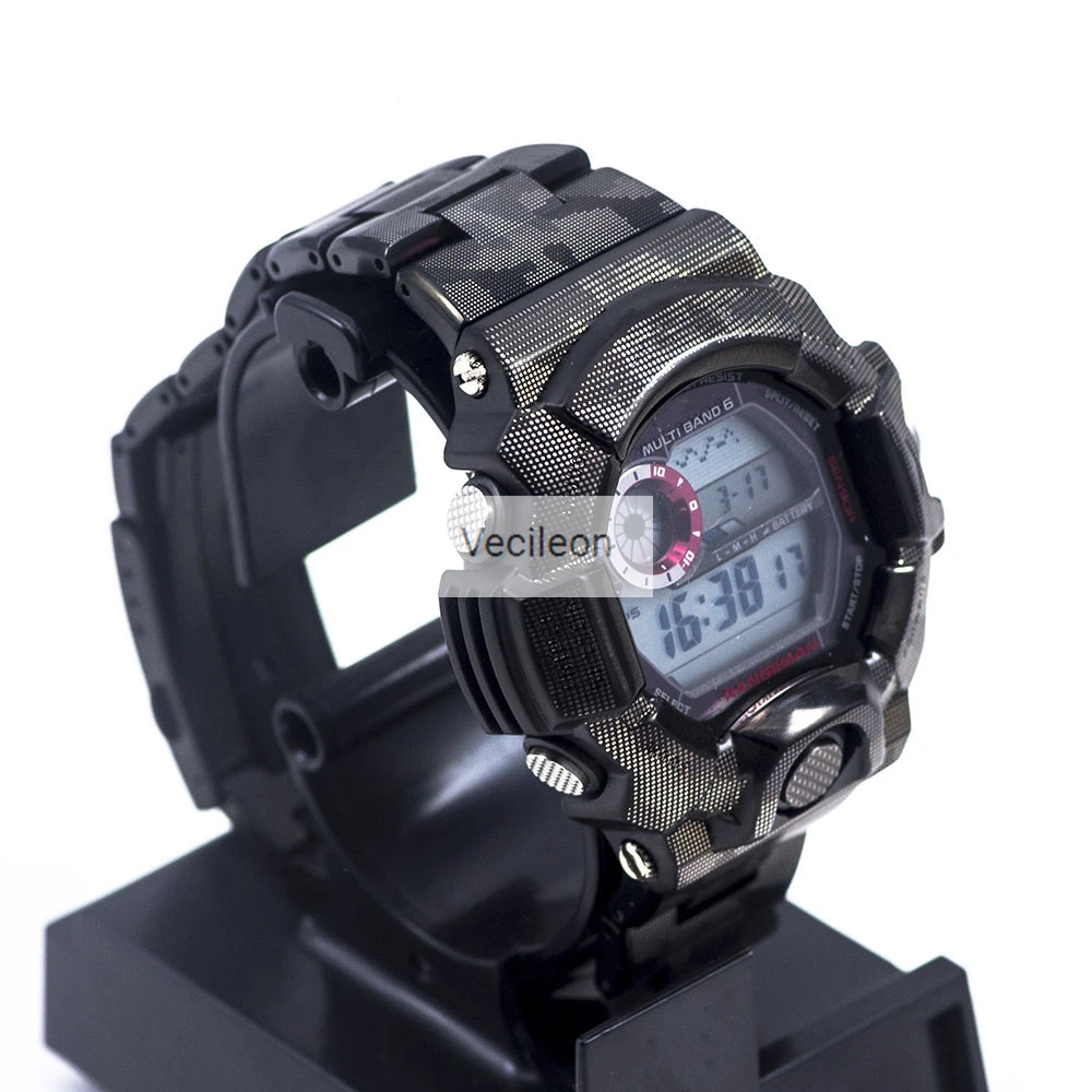 Черный Камуфляжный ремешок для часов металлический корпус/чехол из нержавеющей