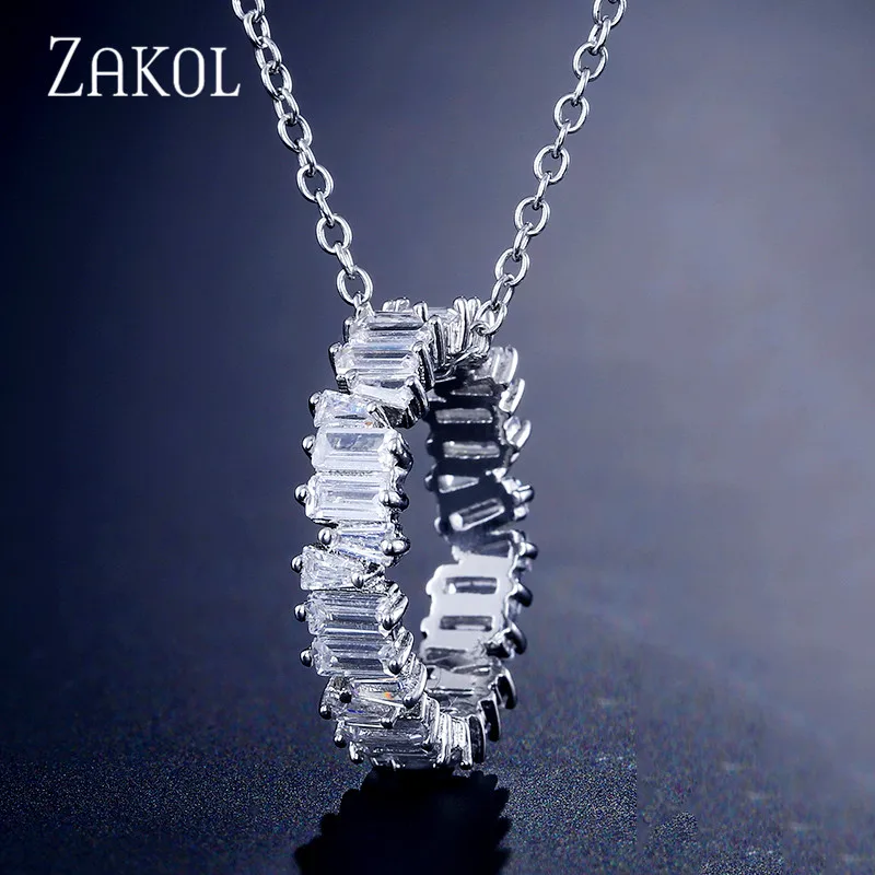 ZAKOL Многоцветный тонкий Багет Женские ожерелье ручной работы Подвеска циркония
