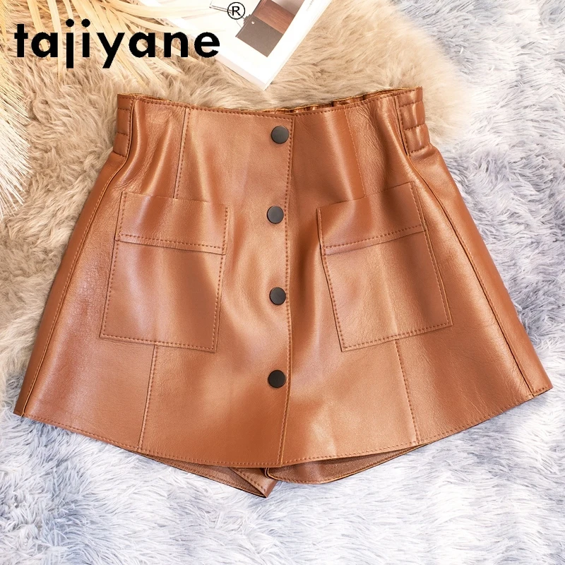 Tajiyane Genuine Leather Shorts for Women Real Sheepskin Women's Skirt Shorts Woman Cloth High Waist Trousers Ropa Mujer TN2331