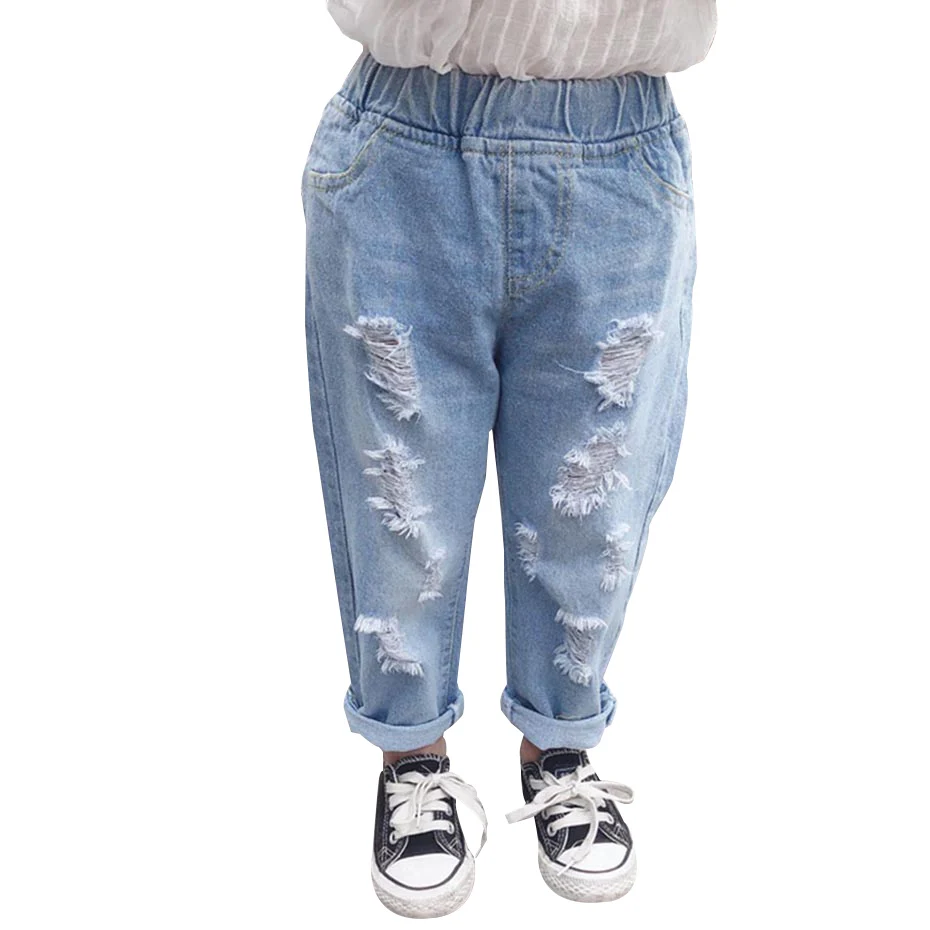 Джинсы для девочек Повседневные рваные джинсы Сезон весна осень Детские Одежда