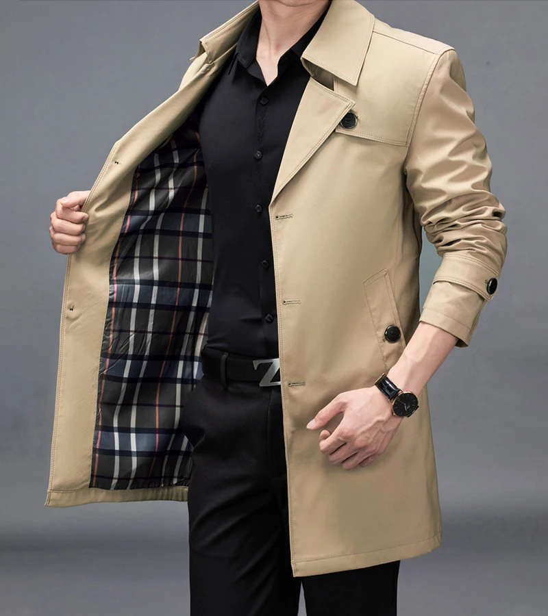 

2021 Brand Spring Autumn Men Long Trench Coats Superior Quality Buttons Male Fashion Outerwear Jackets Windbreaker Plus Size