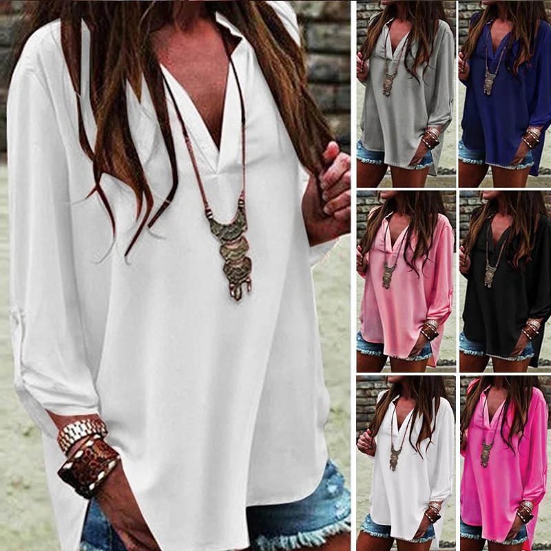 Женская шифоновая блузка с длинным рукавом на осень и весну повседневные