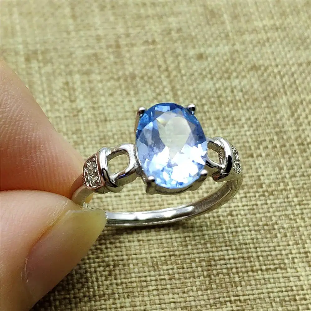 Женское кольцо с натуральным синим топазом регулируемое Размер 9x7 мм ограненный