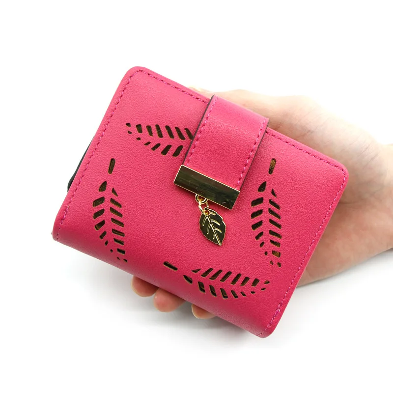 Free Freight 2019 New Korean Leaf Hollow Ladies Short Zipper Wallet Handbag Student Zero Wallet Wholesale Beny  the Ink Machine