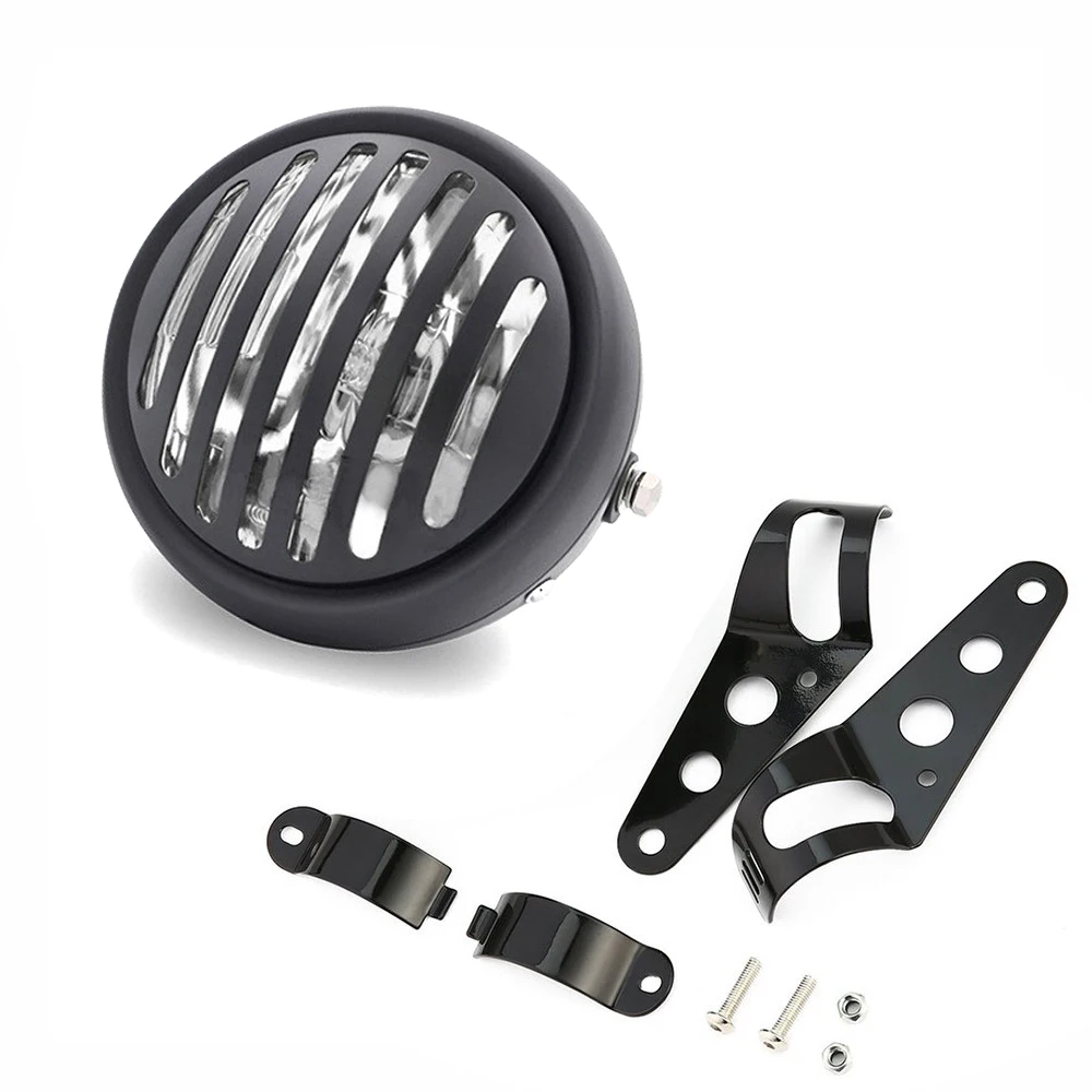 Light with Bracket Мотоциклетная фара черного металла Ретро 35 Вт галогенные фары подходит для CG125 GN125 CB CL Yamaha Suzuki Кафе Racer Bobber на заказ - Цвет: Light with Bracket