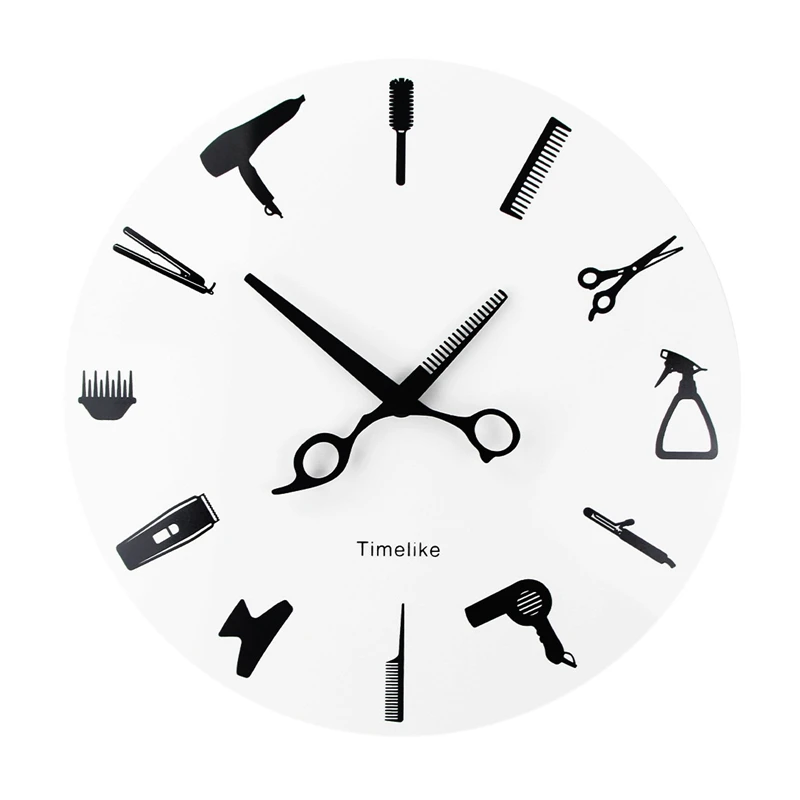 Timelike Barber Stylist Tools Wall Clock Modern 3D Quartz Non Ticking Beauty Hair Salon Clocks Watch for Home Decor Gift