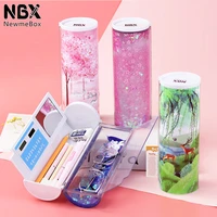 nbx multifunctional pencil box large capacity pencil cases quicksand translucent creative cylindrical pen holder kid stationery