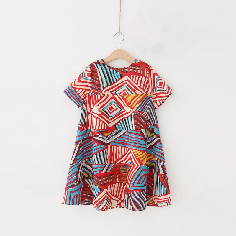 

2020 hot sale children new summer dress Kids girls bohemian style color print cotton dress with headband 3-8 years !