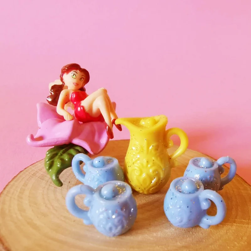 Сине красная чайная чашка/миниатюрная посуда для еды/Милая/Сказочный Садовый