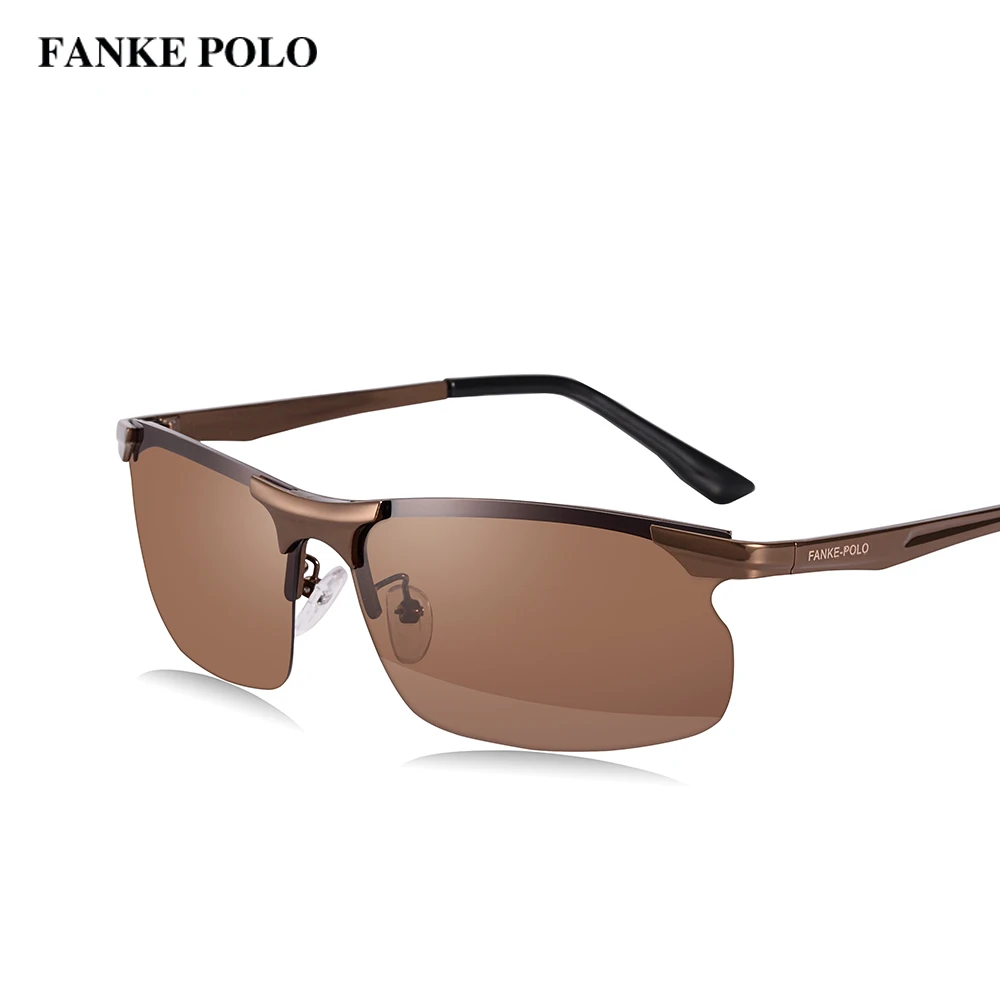 FANKEPOLO, мужские Модные поляризованные солнцезащитные очки, классический фирменный дизайн, мужские уличные зеркальные солнцезащитные очки с УФ-защитой для вождения, спортивные солнцезащитные очки - Цвет линз: Brown