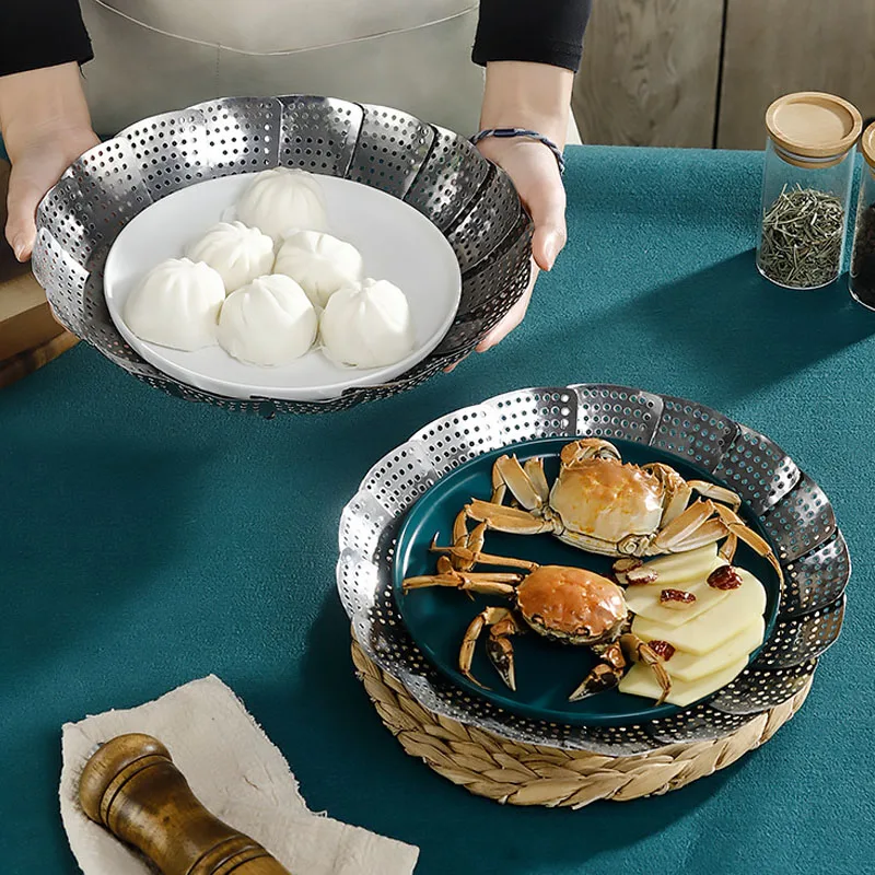 

Складная посуда, Паровая корзина из нержавеющей стали для приготовления пищи, Сетчатый регулируемый Пароварка для кухни
