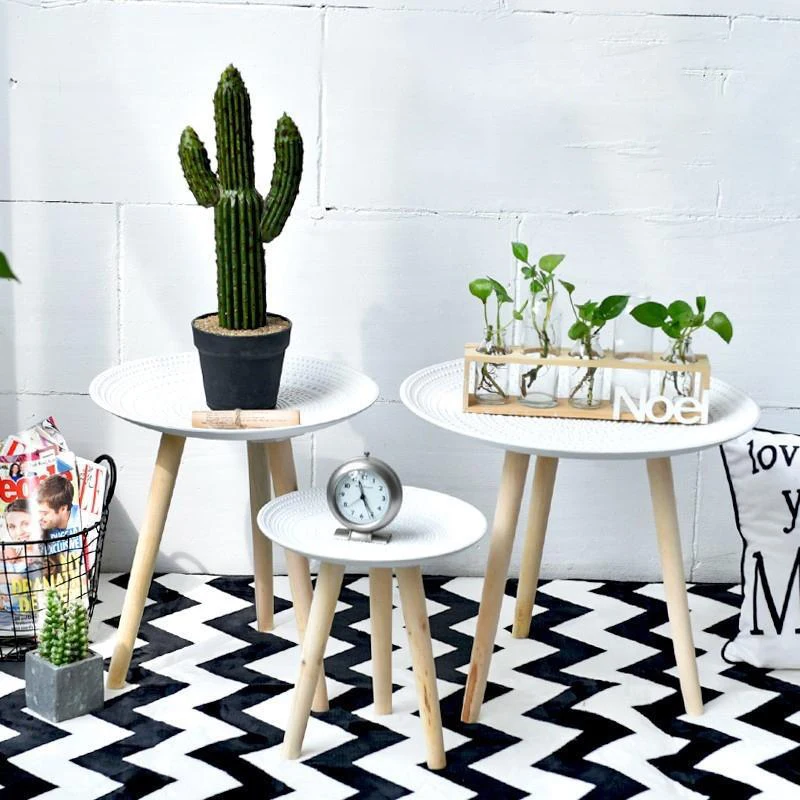 Креативный круглый скандинавский деревянный стол журнальный столик кровать