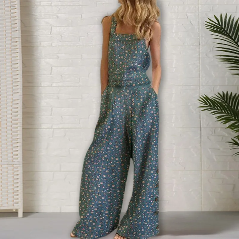 

Women Jumpsuits Overalls Floral Print 2021 Female Jumpsuit Wide Leg Pants Long Holiday Summer Overalls Plus Size Rompers