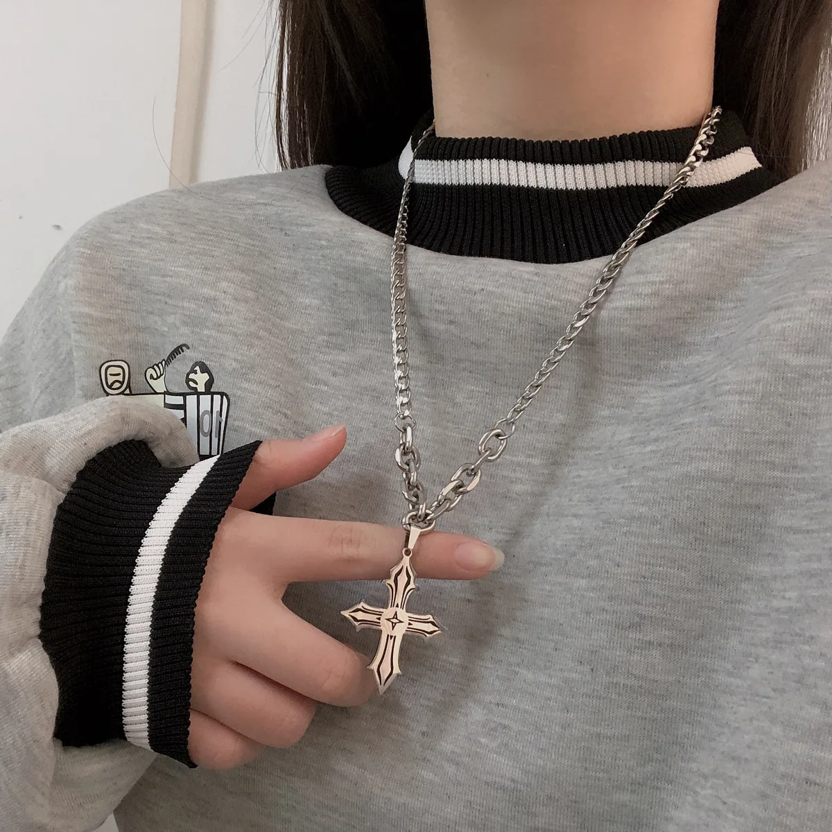 

Cuban Link Chain Pastel Goth Titanium Steel Women Man Cross Pendant Necklace Fashion Personality Unisex Pendants Neck Jewelry