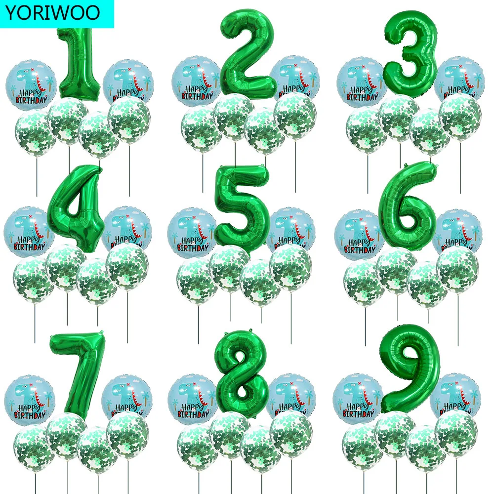 Happy Birthday Balloon 1 2 3 4 5 Foil Balloons Air Dinosaur Party Supplies Baloons Boy 1st Birthday Party Decorations Kids Dino