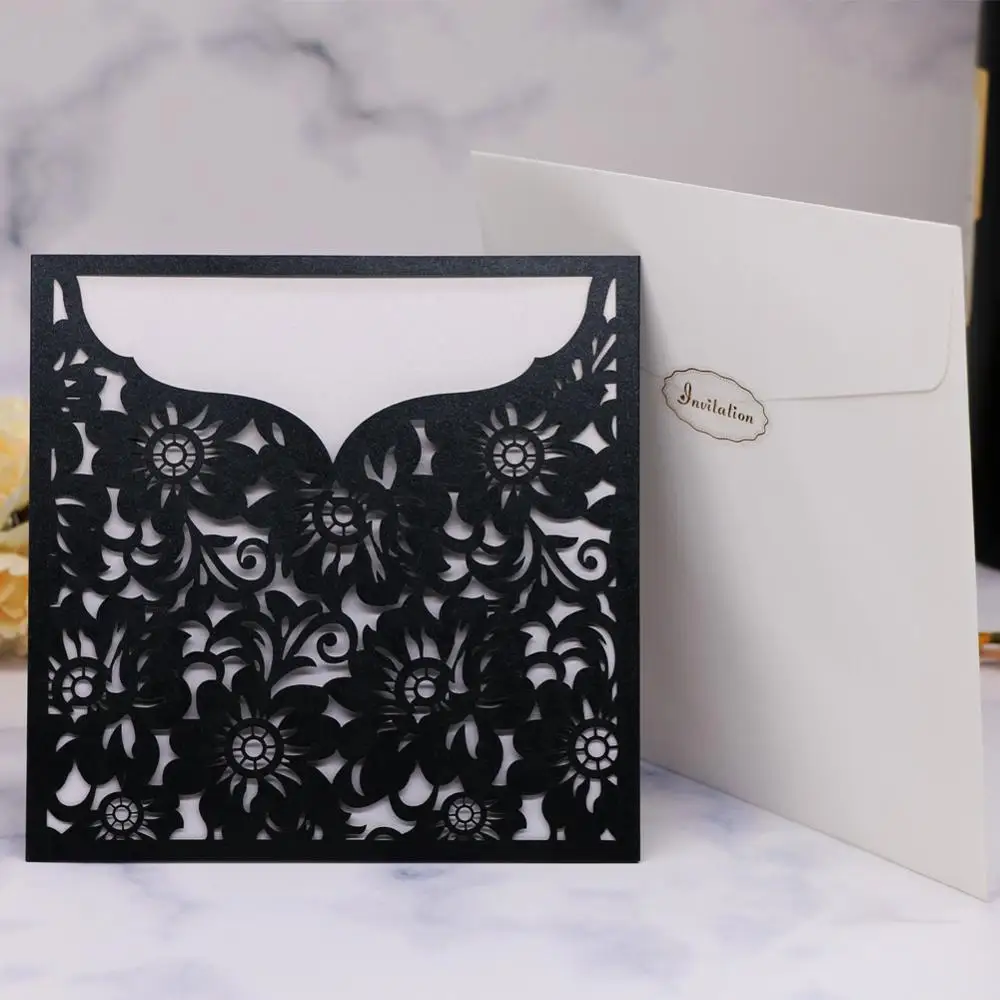 15pcs/lot Pearl Paper Wedding Invitations Card Lace Patterns Elegant Cutout Laser Cut Dinner Luxury | Дом и сад