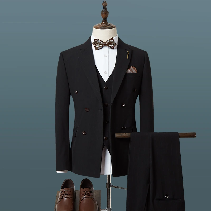 Suist мужской двубортный костюм джентльмена в полоску из 3 предметов блейзер + брюки