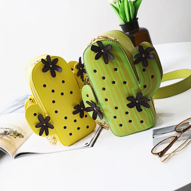 Креативные сумки через плечо с изображением зеленых кактусов и растений модные