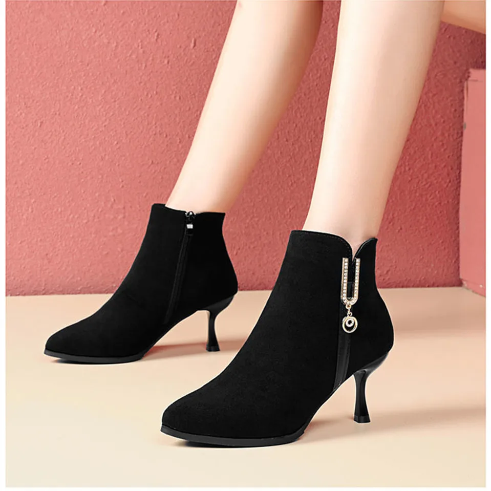 

Cresfimix Botas Femininas Women Cute Sweet Plus Size Black Suede High Heel Boots Lady Cool Spring & Autumn Stiletto Boots A9829