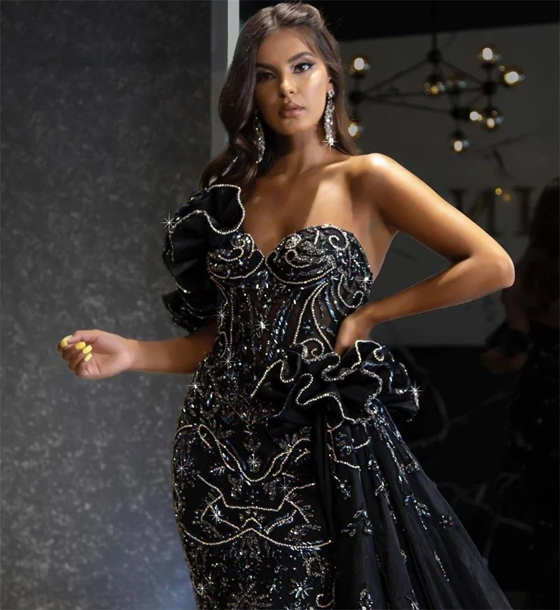 

Luxury Mermaid Evening Dresses With Detachable Train Crystal Appliqued Prom Dress Formal Pageant Gown Customize Robe de mariée