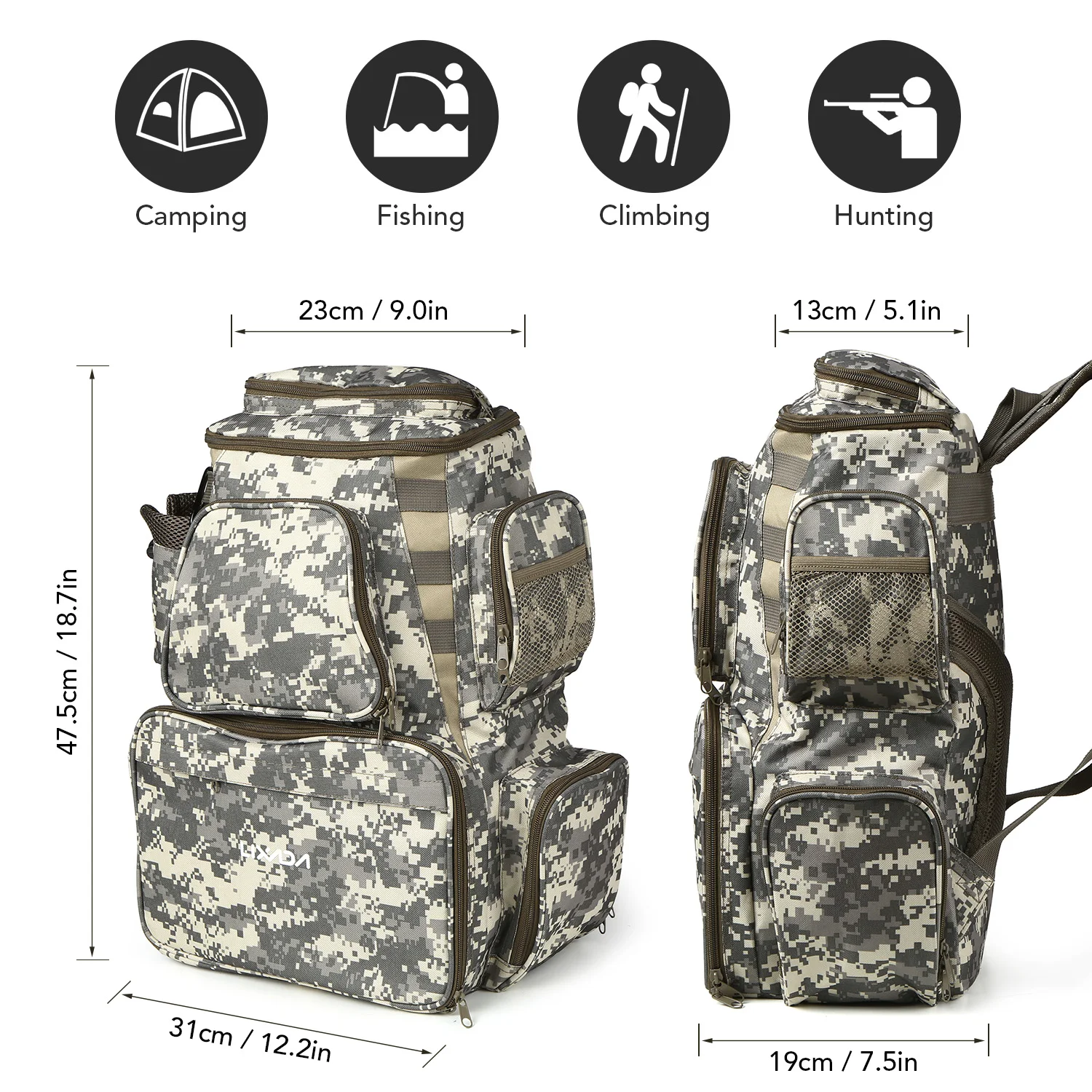 

Lixada Military Fishing Backpack Waterproof Fishing Lures Reel Bag Adjustable Straps Fish Tackle Storage Bag +Fishing Boxes