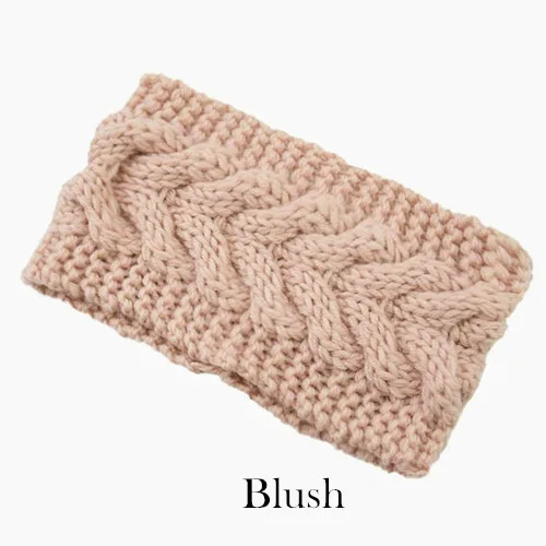 Blush Зимняя теплая вязаная повязка на голову для женщин, шерстяная повязка на голову с вязаным узлом, тюрбан, повязка на голову для ушей, теплые повязки на голову, женские аксессуары для волос - Цвет: Blush