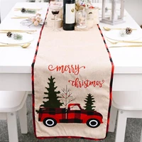 burlap christmas table runner embroidered merry christmas table runner truck tree linen long tea flag for party table decoration