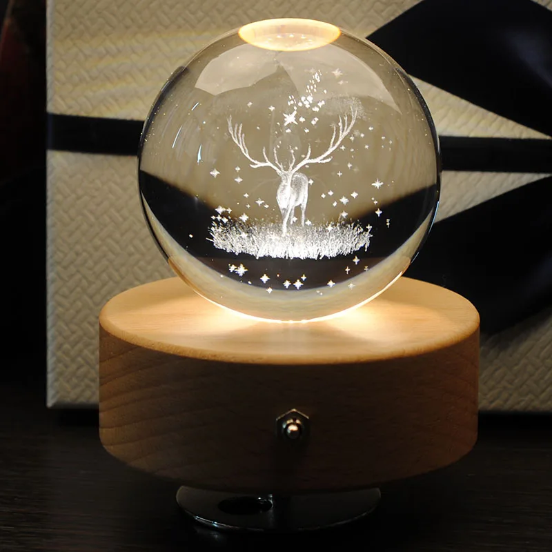 Светящийся хрустальный шар деревянная музыкальная шкатулка вращающийся